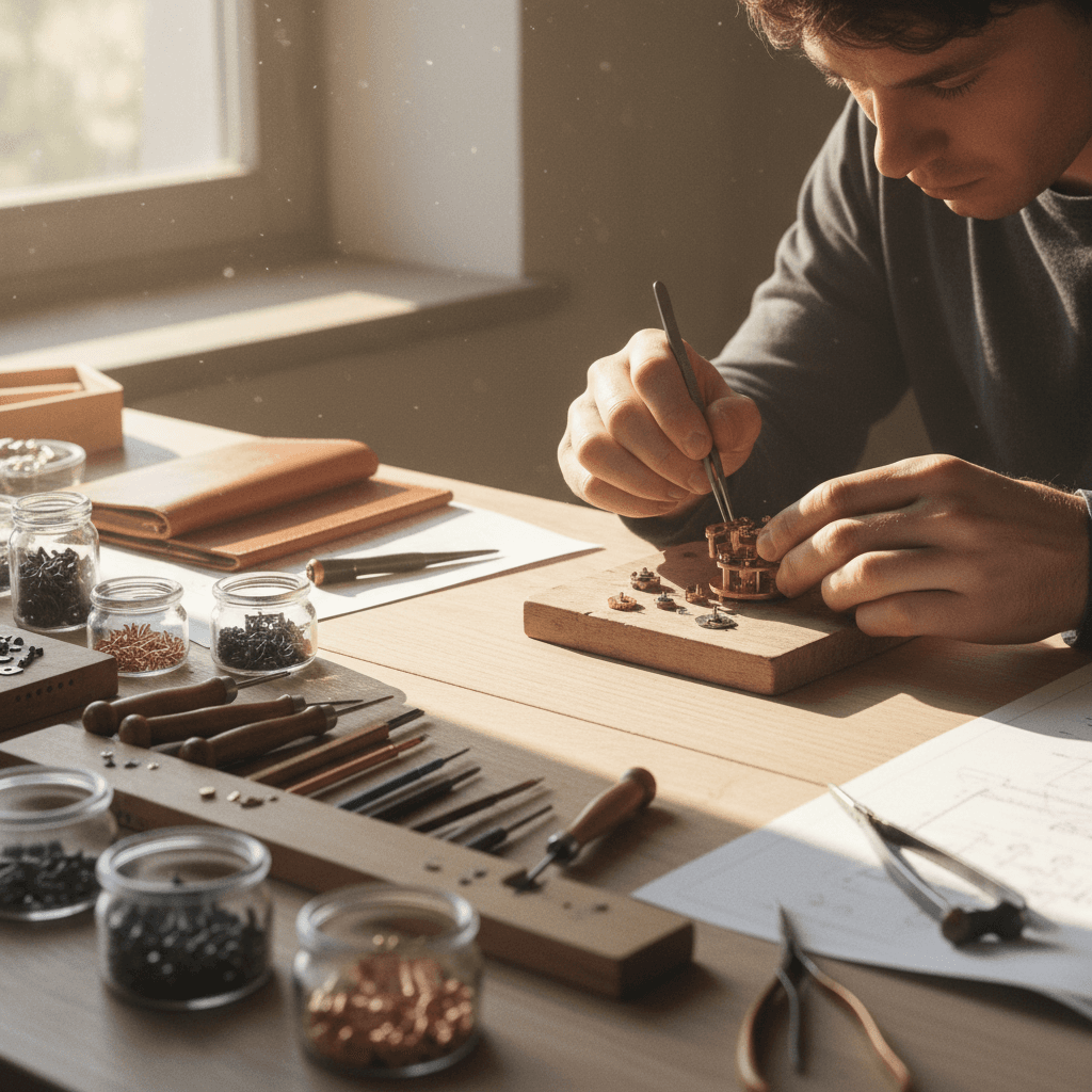 Skilled technician assembling product components