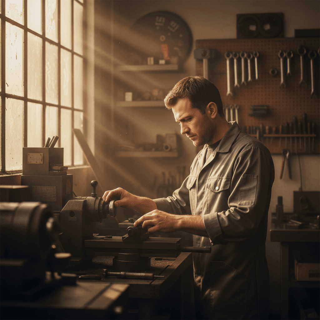 Skilled technician operating manufacturing equipment