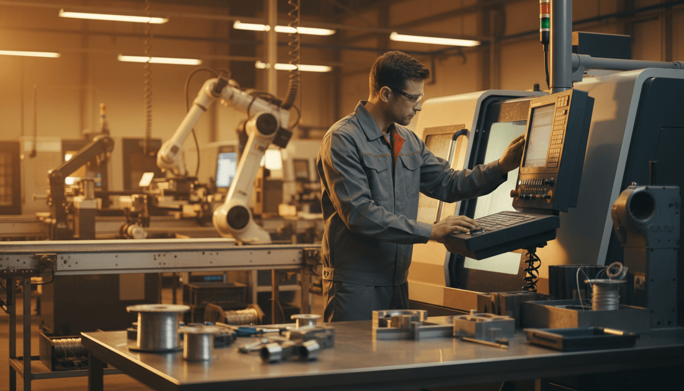 Skilled technician operating precision manufacturing equipment in Fillmore facility